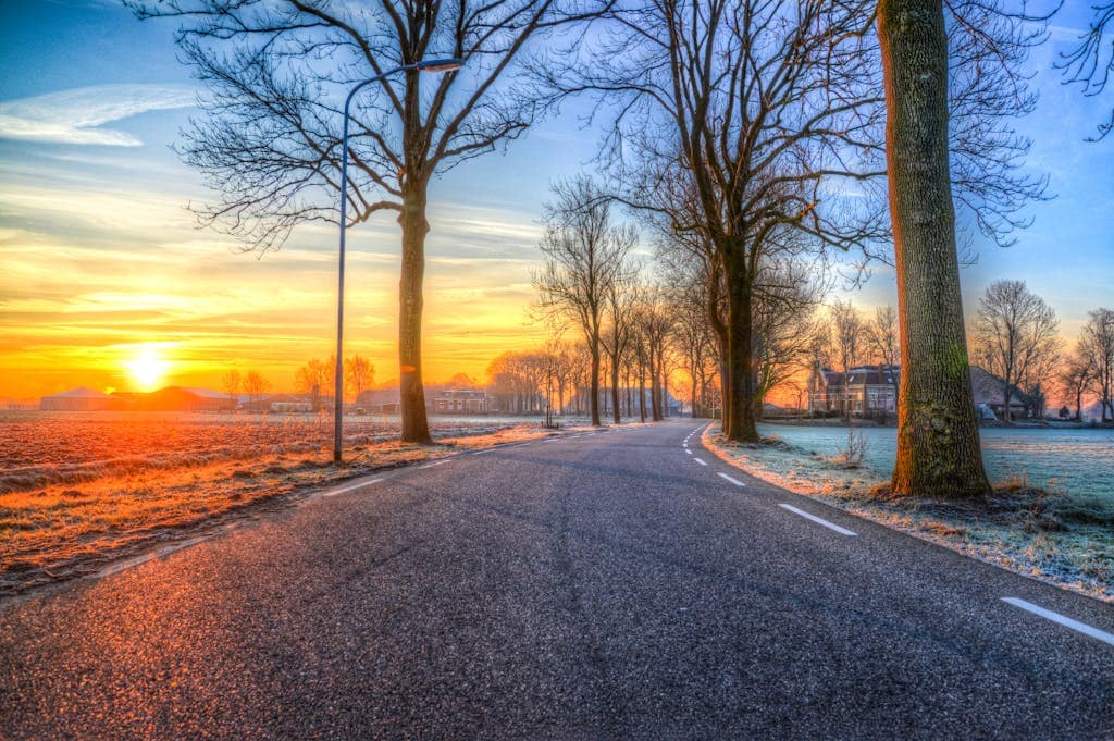 Sunrise over a path symbolizing new beginnings and starting over in life.