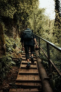Person taking the first step on a mountain path symbolizing progress and life change.